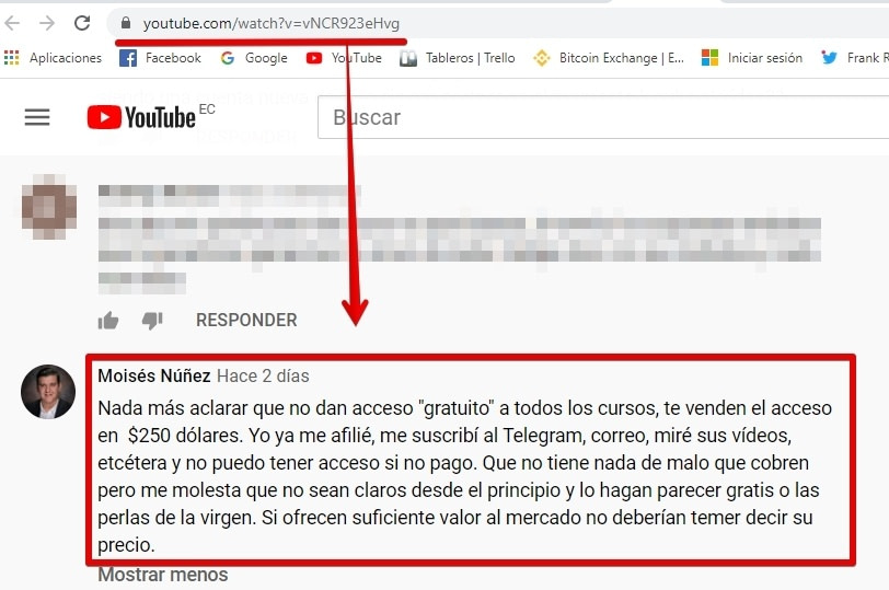 Comentario negativo Seminarios Online 2