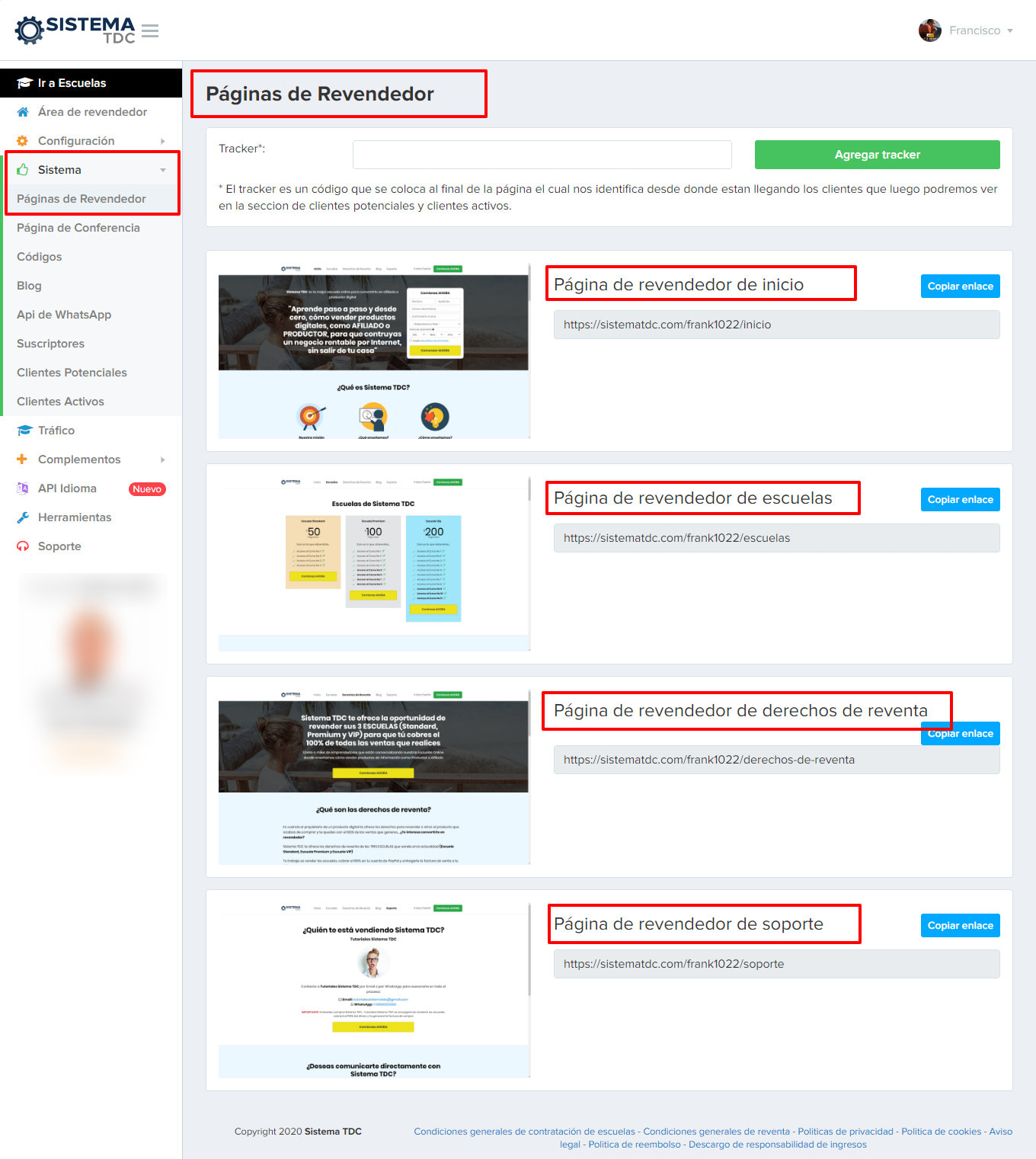 Paginas de Revendedor Sistema TDC 2.0